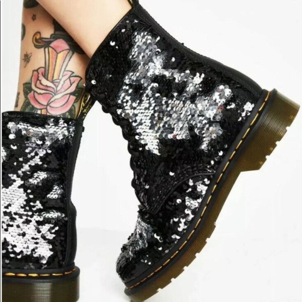 Dr. Martens 1460 Pascal Flip Sequin Boot Black/Silver Women 9US/41